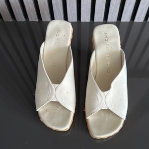 Vintage Charles Jourdan cream crepe wedges with rattan detailing US size 8